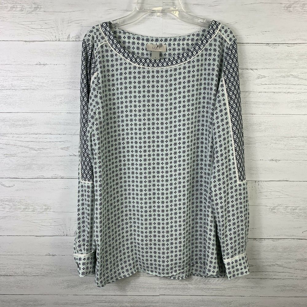 Loft Women's Blouse Long Sleeve Wide Neck Floral S